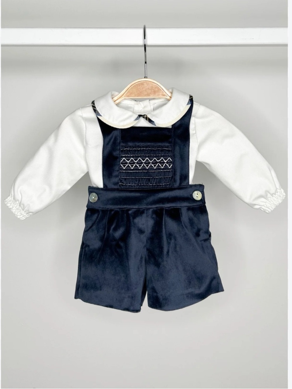 NWT Dondolo Baby Boys Christopher Blue Velvet Overall Set 6 Months 2 Pce Romper